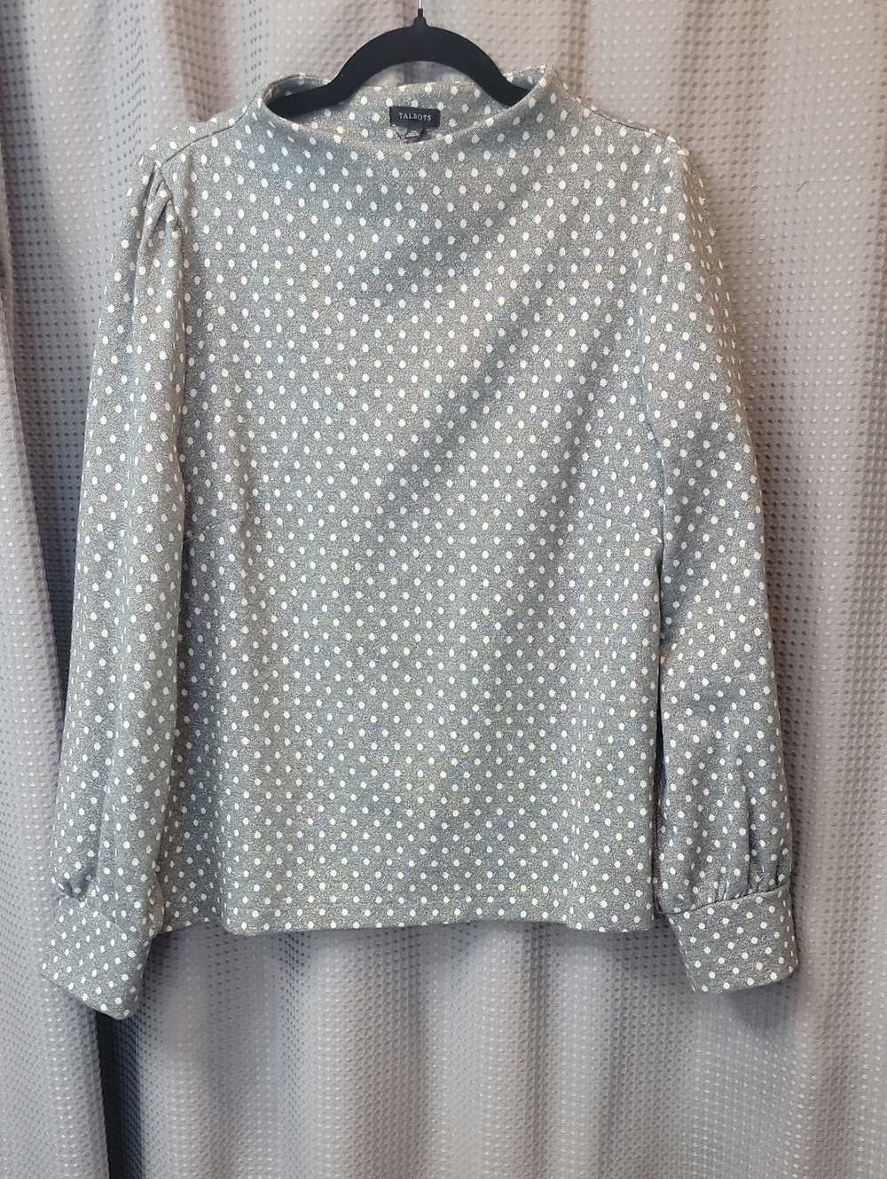 NWOT Talbots Gray Metallic Polka  Dot Long-Sleeve Blouse Size XL